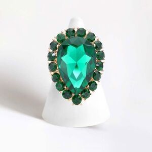 Green Teardrop Stretch Rhinestone Crystal Cocktail Ring Finger Statement